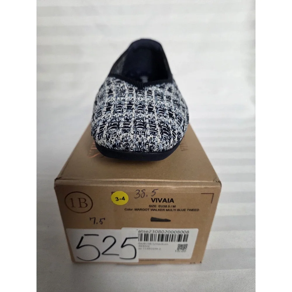 VIVAIA Walker Multi‎ Blue Tweed Square Toe Flats New Size EU 38.5 US 7